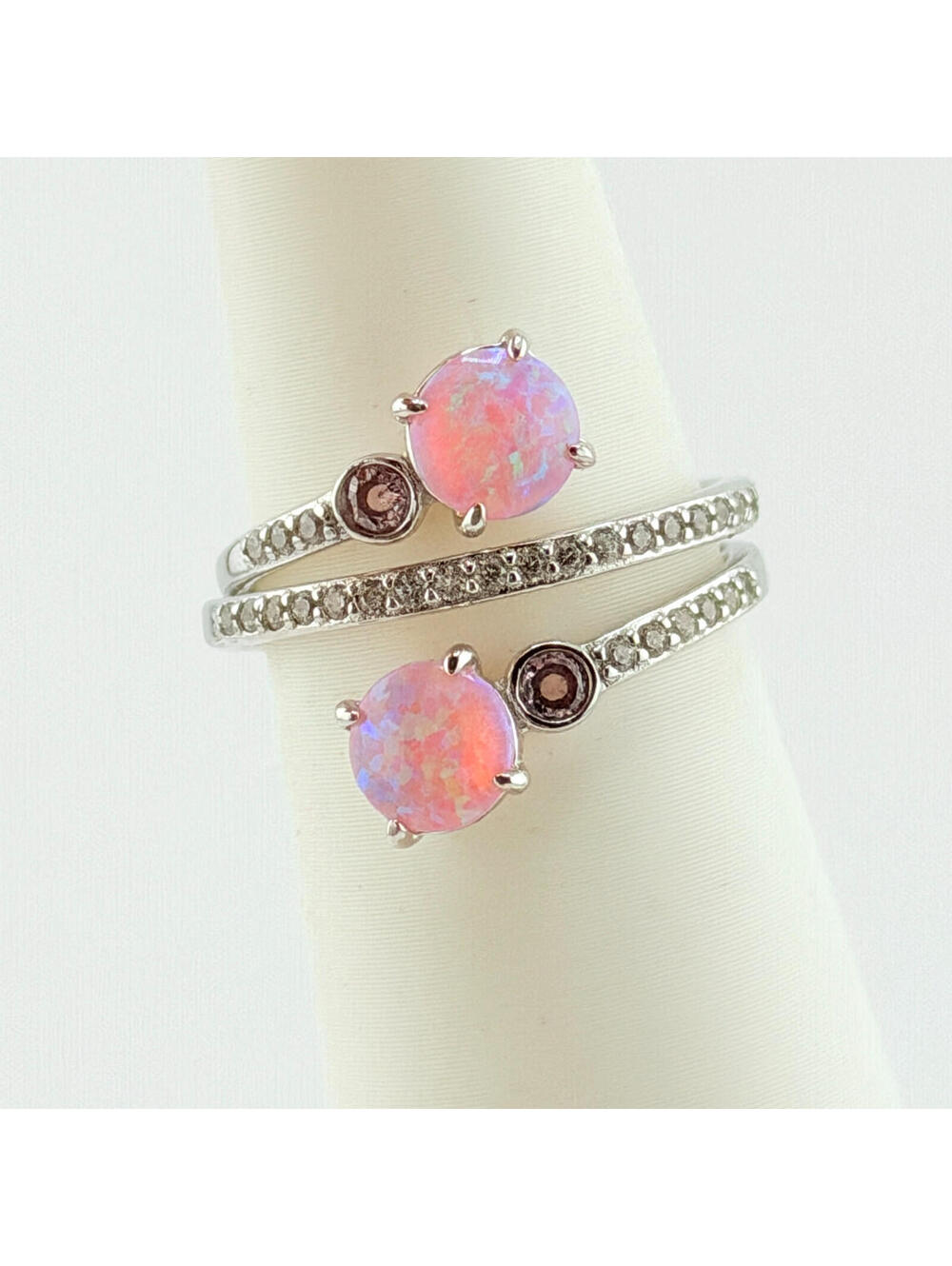 Bomb Party Sz 8 "Intertwined Hearts" Peach Fire Opal on .925 Sterling Silver